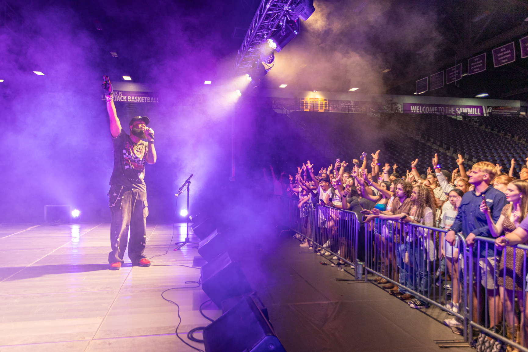 Country-rap artist Blanco Brown performs during the Fall Week of Welcome LumberJAM concert. Series produced for Stephen F. Austin State University marketing material and social media, 2025.