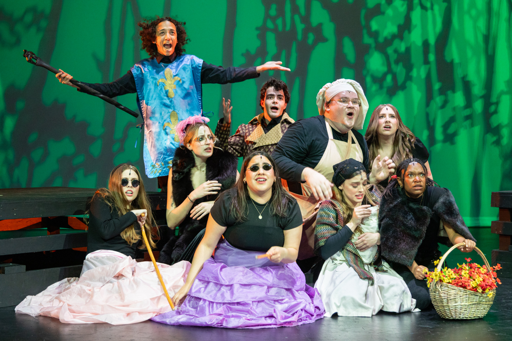 Student cast members perform inside Turner Auditorium during the opening night of "Into the Woods”. Series produced for Stephen F. Austin State University marketing material, 2025.